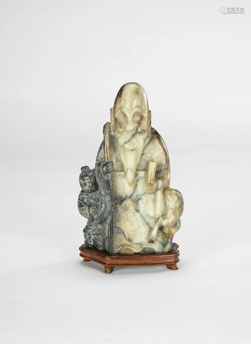 Late Qing/Republic-A Black And White Jade Carved Shou Lao ,W...