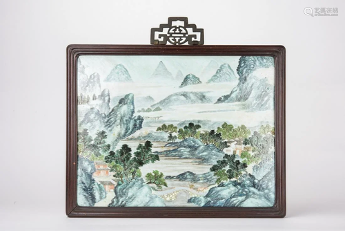 Late Qing - A Famille-Glazed "Landscrpe" Framed Hi...