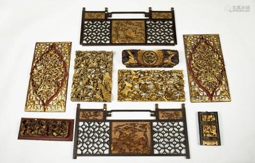 Late Qing-A Nine Piece Gilt-Wood Carved Plaque