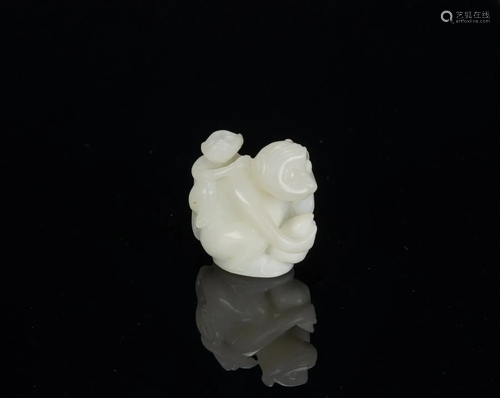 A White Jade Carved Two Monkeys