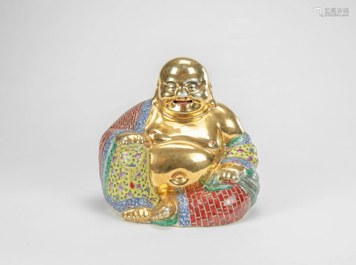 A Gold Gilt Face And Body Famille- Glazed Porcelain Buddha (...