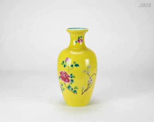 Republic - A Yellow Ground Famille-Glazed Flowers Vase.