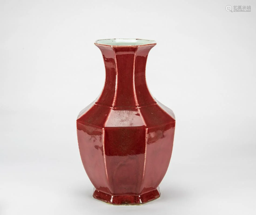 Late Qing-A Red Hexagon Vase