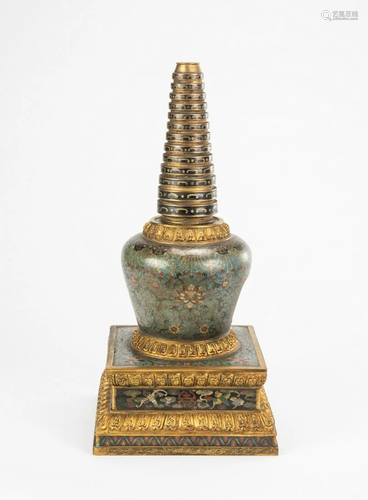 Qing-A Gilt-Bronze Cloisonne Buddha Stupa