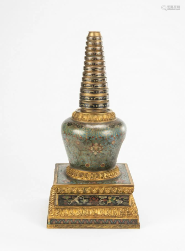 Qing-A Gilt-Bronze Cloisonne Buddha Stupa
