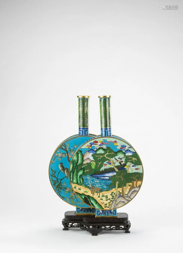 Qing-A Cloisonne Enamel â€˜Deer & Craneâ€™ Double Moonfl...