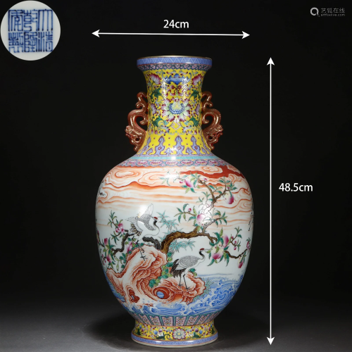 A Chinese Famille Rose Cranes Vase