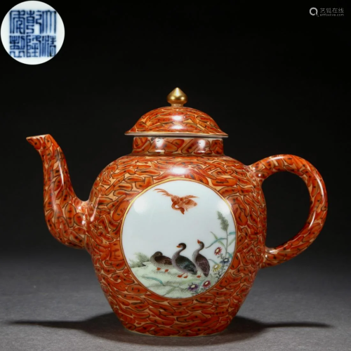 A Chinese Famille Rose Floral and Bird Teapot
