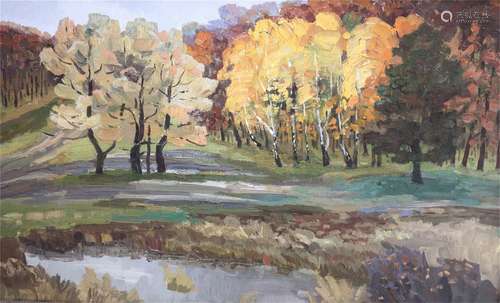 Autumn forest oil painting