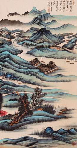 CHINESE SCROLL PAINTING OF MOUNTAIN VIEWS SIGNED BY ZHANG DA...