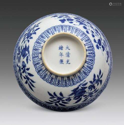 CHINESE PORCELAIN BLUE AND WHITE FLOWER BOWL GUANGXU OF QING...