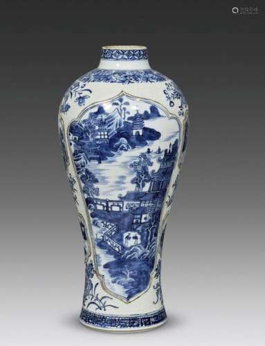 CHINESE PORCELAIN BLUE AND WHITE MOUNTAIN VIEWS MEIPING VASE