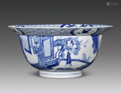 CHINESE PORCELAIN BLUE AND WHITE FIGURES AND STORY BOWL