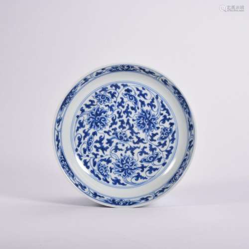 CHINESE PORCELAIN BLUE AND WHITE FLOWER PLATE QING DYNASTY