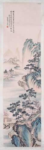 CHINESE SCROLL PAINTING OF MOUNTAIN VIEWS SIGNED BY WU GUXIA...