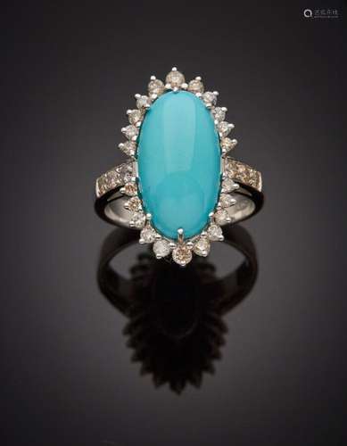 BAGUE "marquise" en or gris (585‰) 14 carats, orné...