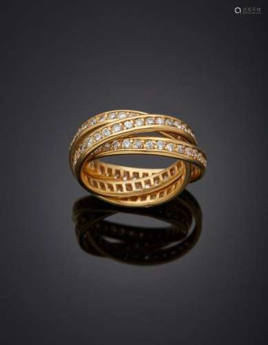BAGUE trois anneaux en or jaune (750‰) entièrement serti de ...