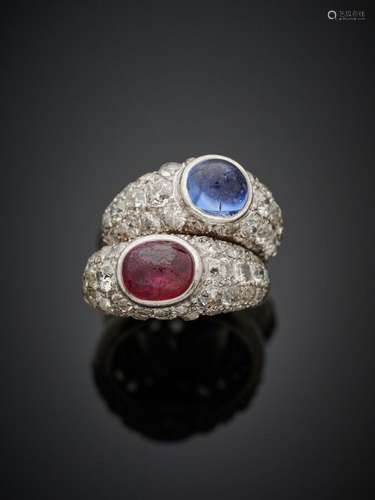 Large BAGUE "double jonc" en platine (850‰) et or ...