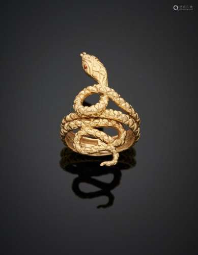 BAGUE "serpent" en or jaune (750‰) ajouré et cisel...