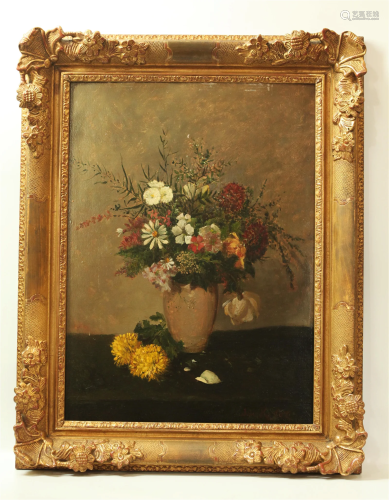 Jules Felix Ragot; Oil Panel Late Summer Flowers