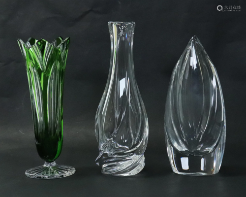 3 Crystal Bud Vases: Baccarat St Louis Green Cut