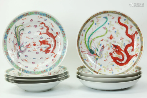 8 Chinese Dragon Phoenix Enamel Porcelain Bowls