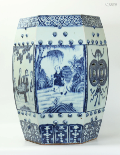 Chinese Blue White Porcelain Hexagon Garden Seat