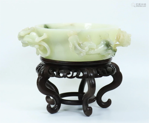 Lg Chinese Pale Celadon to Green Jade Brush Washer