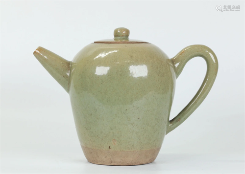 Chinese 19th C Light Yixing Teapot, Celadon Glazed