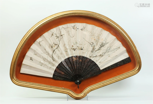 Chinese Qing Embroidered Silk & Tortoise Shell Fan