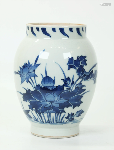 Chinese Blue & White Porcelain Lotus Vase