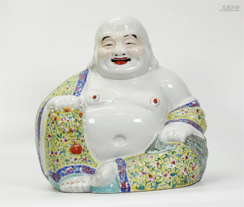 Chinese Enameled Porcelain Seated Budai Buddha