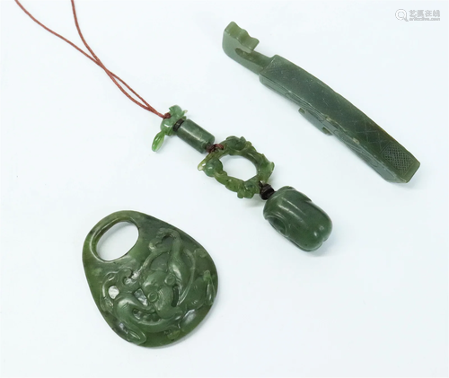 3 Chinese Ming/Qing Green Jade Belt Decorations