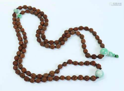 Chinese 19 C 108 Nut Bead Rosary Jadeite Spacers