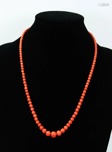 Chinese Coral Bead Necklace; 29G