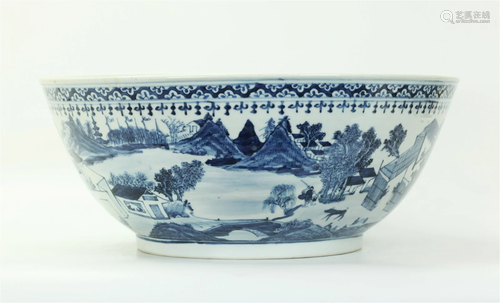 Large Chinese Blue & White Porcelain Punch Bowl