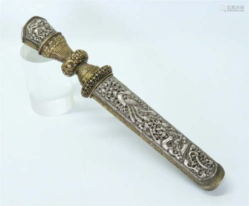 Tibetan Silver & Bronze Dagger & Sheath
