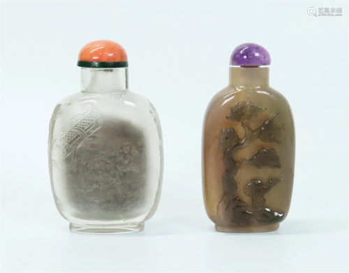 Chinese 19th C Agate & Rock Crystal Snuff Bottles