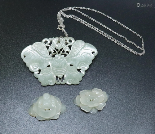 3 Chinese Qing Jades: Butterfly Flower & Buddha