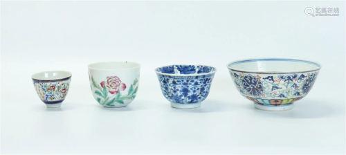 4 Chinese Porcelains Kangxi Cup Guangxu Bowl Etc