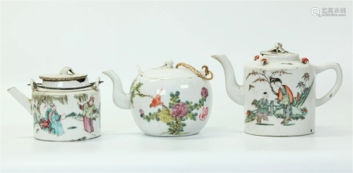 3 Chinese Enameled Porcelain Teapots