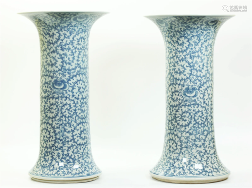 2 Large Chinese Blue & White Porcelain Vases