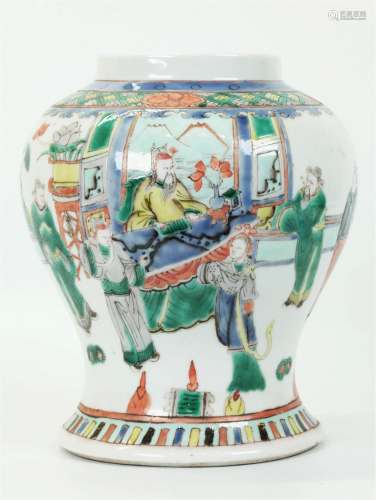 Chinese 19th C Famille Verte Porcelain Jar / Vase