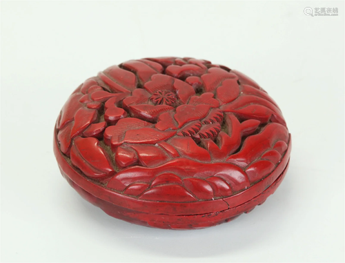 Fine Chinese Ming Red Lacquer Round Seal Paste Box