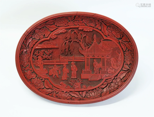 Fine Chinese 18th C Red Cinnabar Lacquer Tray