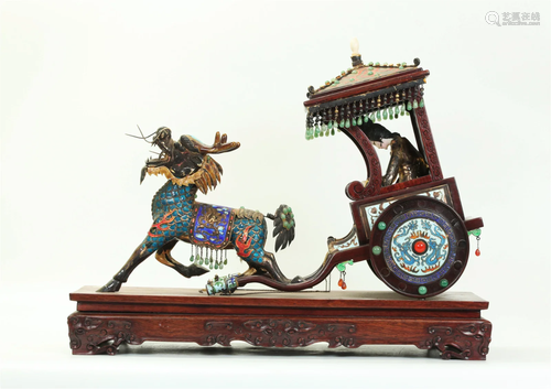 Chinese Silver & Enamel on Wood Qilin Chariot