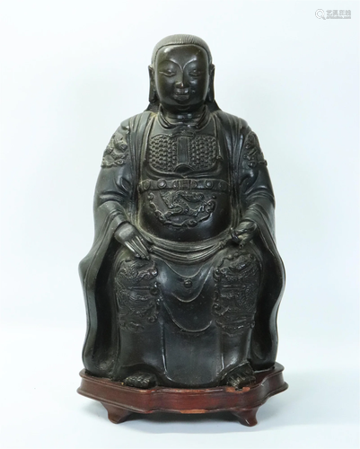 Large Chinese Ming Bronze Seated Guandi