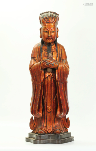 Chinese Gold Lacquered Wood Household Deity