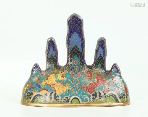 Chinese Gilt Bronze & Cloisonne 5 Mount Brush Rest