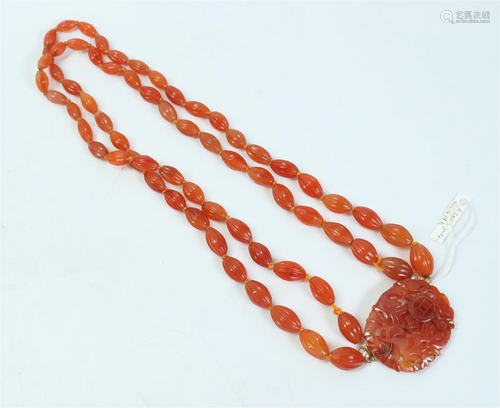 Chinese Carnelian Agate Bead & Plaque Necklace